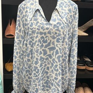 CAbi Blue and White Animal Print Blouse